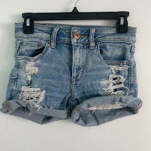 ae next level stretch midi jean shorts